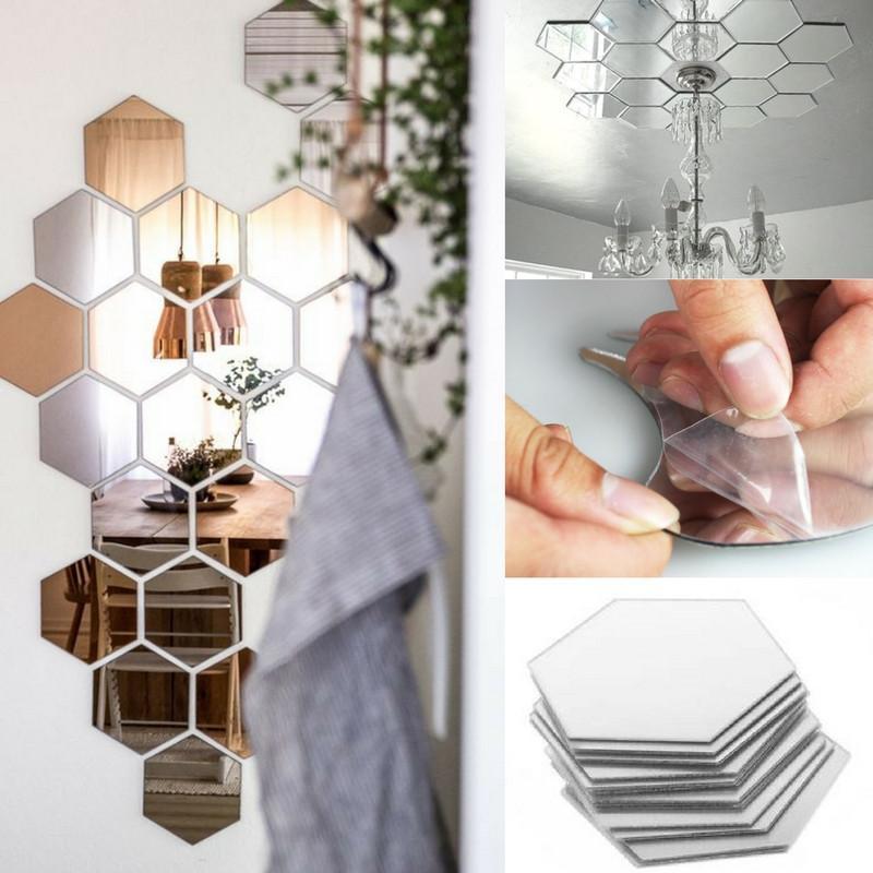 12 Pcs Hexagonal Shape Self-Adhesive Mirror Stickers - DIY Your Home! - Next Deal Shop
 - 1