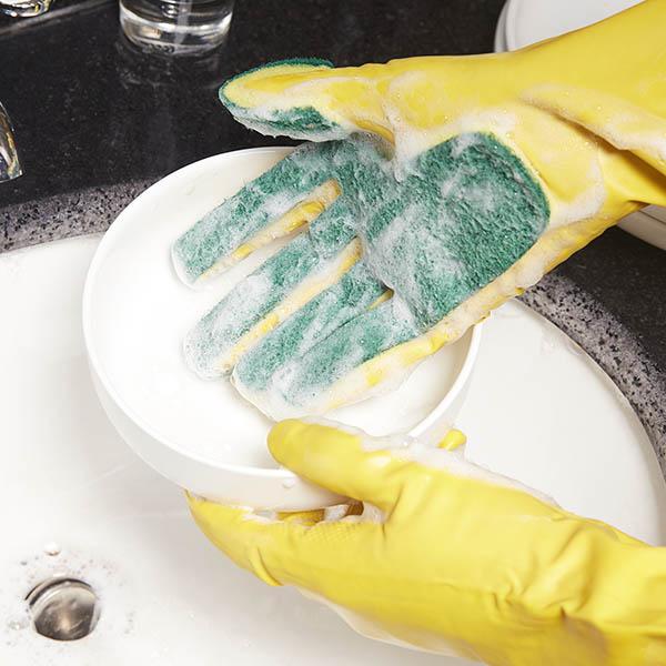 2 Pairs Dish Washing Cleaning Gloves with Scouring Pad