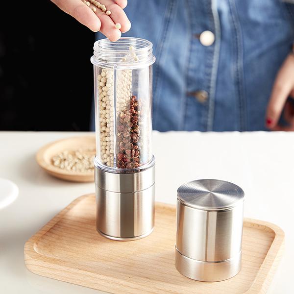 2 in 1 - Stainless Steel Pepper Mill & Salt Grinder