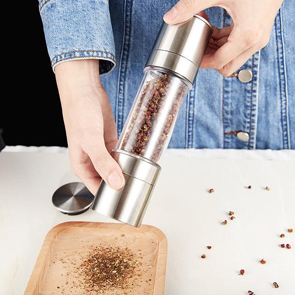 2 in 1 - Stainless Steel Pepper Mill & Salt Grinder