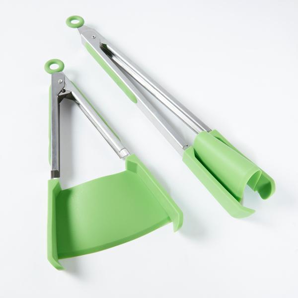 2 Pcs - 2 in 1 Silicone Spatula Tongs